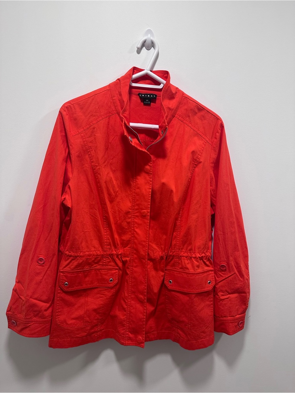Tribal Bright Red Orange Utility Jacket with Snap Flap Pockets